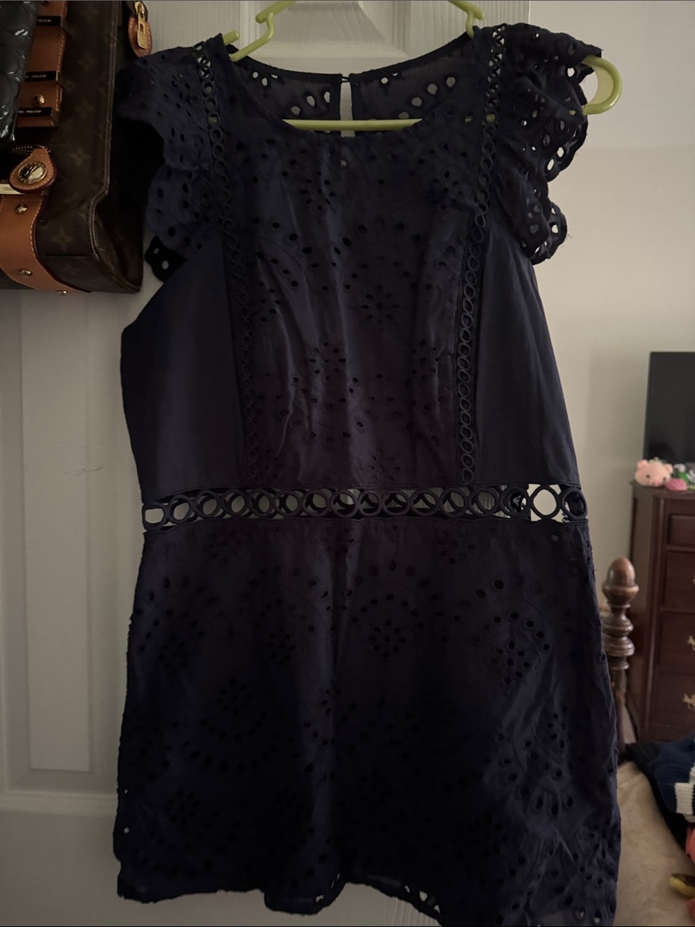 Women's Navy Eyelet Lace Cutout Shirt